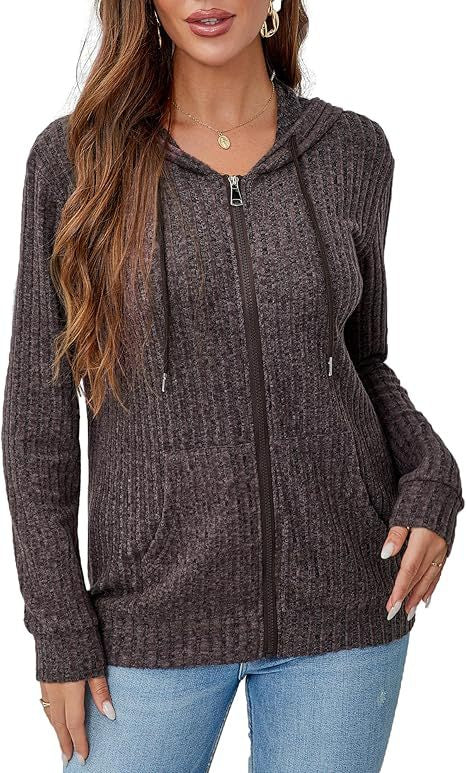 Damer ribbad långärmad zip-hoodie Mirla-Eva Jonsson