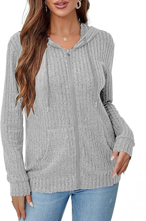 Damer ribbad långärmad zip-hoodie Mirla-Eva Jonsson