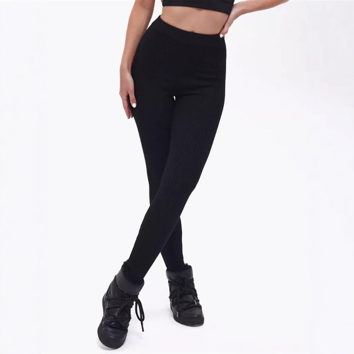 Damer ribbstickade leggings med hög midja och fin struktur Eva Jonsson-Eva Jonsson