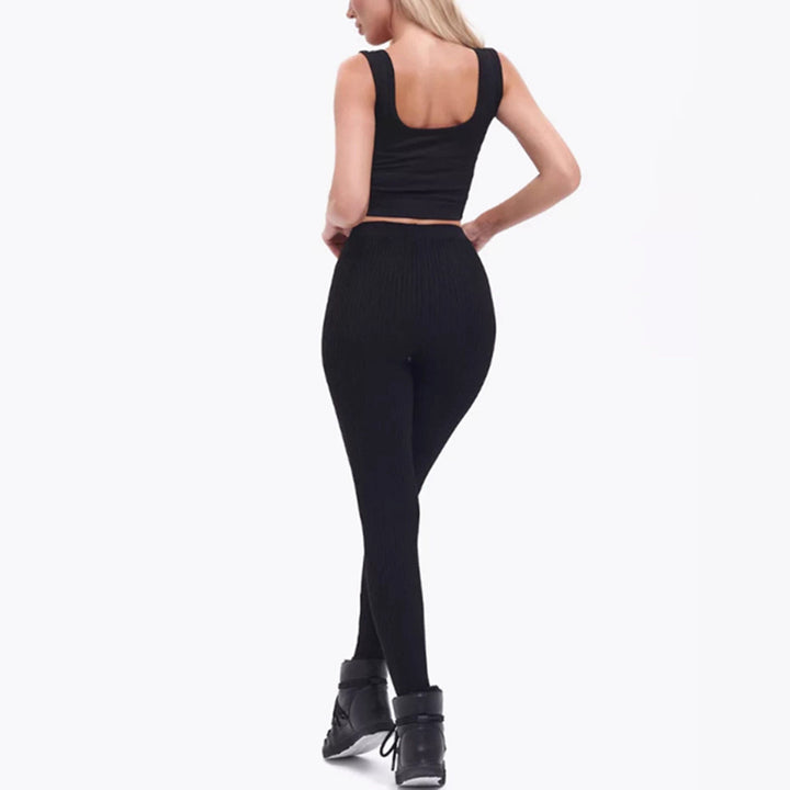 Damer ribbstickade leggings med hög midja och fin struktur Eva Jonsson-Eva Jonsson