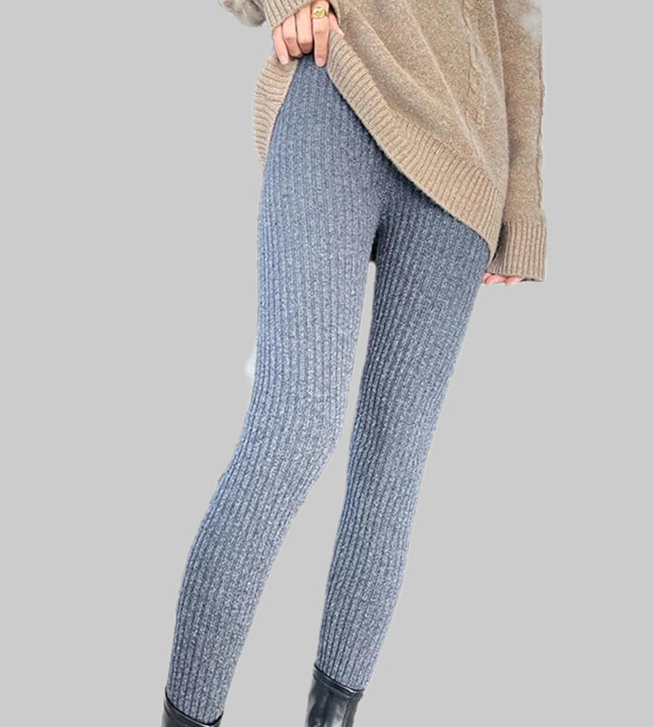 Damer ribbstickade leggings med hög midja och fin struktur Eva Jonsson-Eva Jonsson
