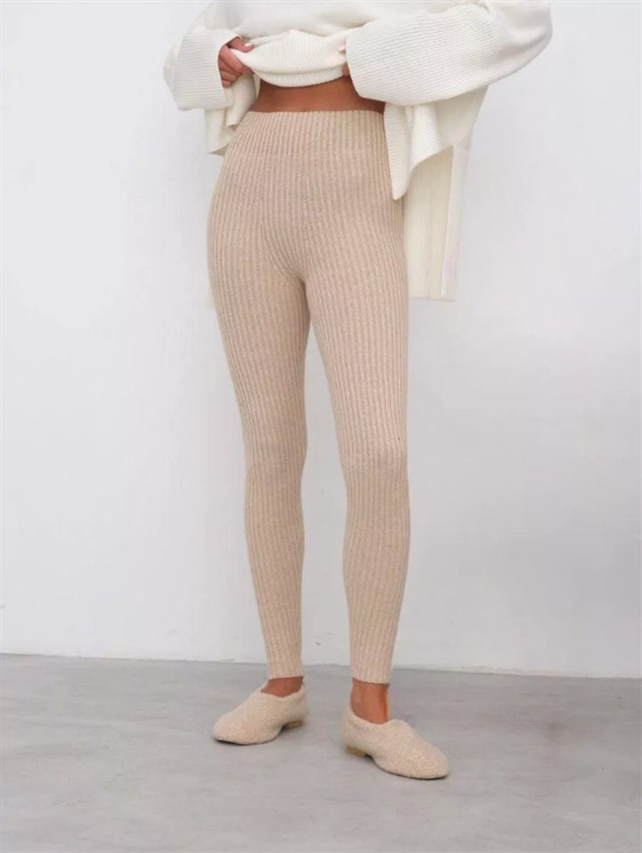Damer ribbstickade leggings med hög midja och fin struktur Eva Jonsson-Eva Jonsson