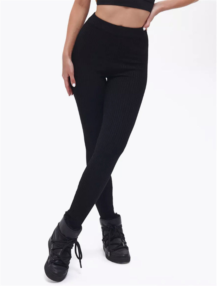 Damer ribbstickade leggings med hög midja och fin struktur Eva Jonsson-Eva Jonsson