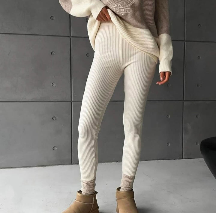 Damer ribbstickade leggings med hög midja och fin struktur Eva Jonsson-Eva Jonsson