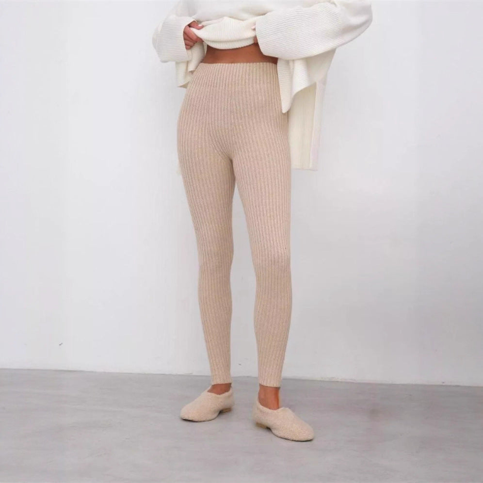 Damer ribbstickade leggings med hög midja och fin struktur Eva Jonsson-Eva Jonsson