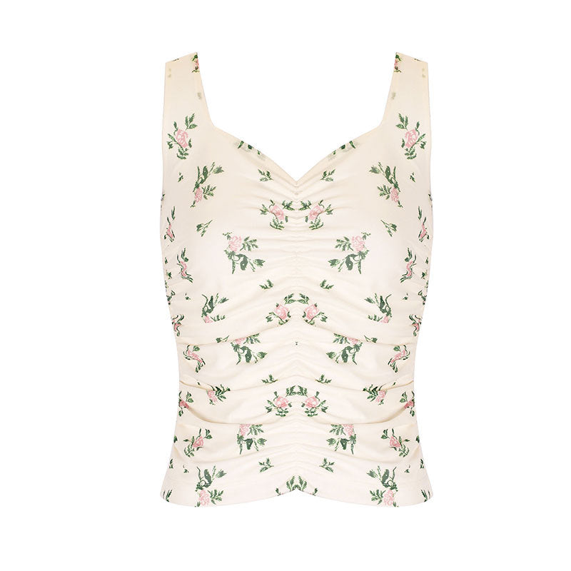 Damer ruchtop med blommönster och figurnära passform Mirla-Eva Jonsson