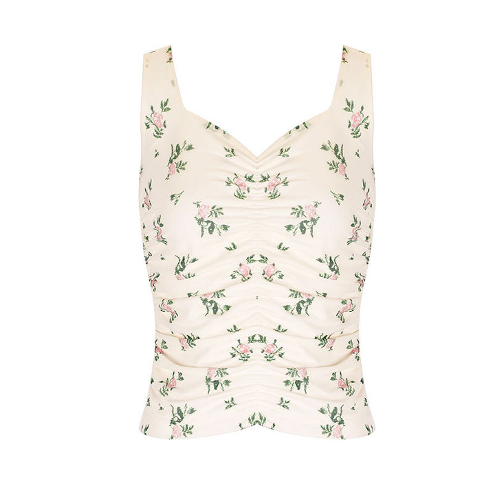 Damer ruchtop med blommönster och figurnära passform Mirla-Eva Jonsson