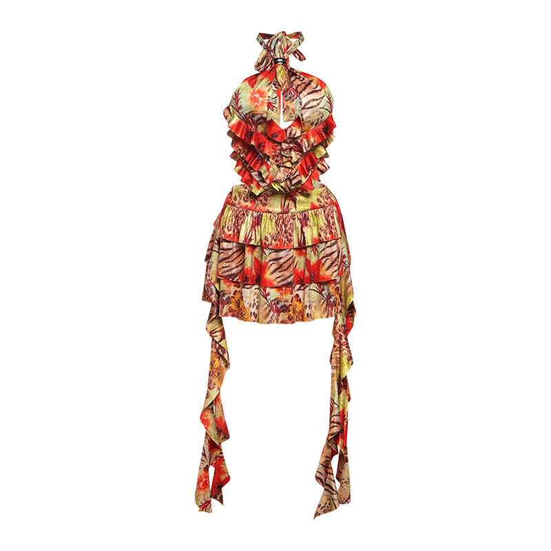 Damer ruffled klänning med blommönster och justerbara band Mirla-Eva Jonsson
