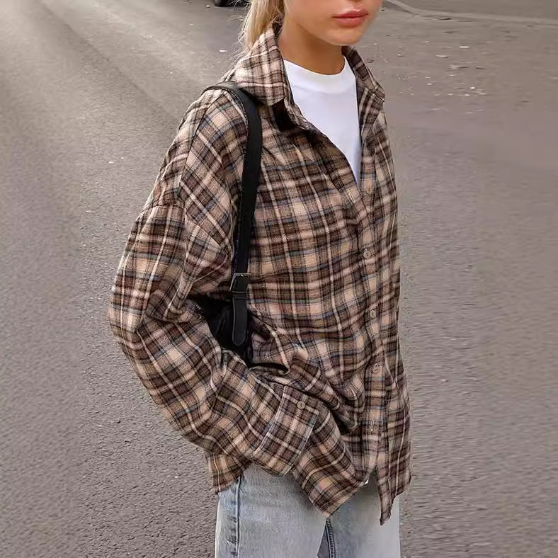 Damer rutigt overshirt i avslappnad passform med överdimensionerade ärmar Eva Jonsson-Eva Jonsson