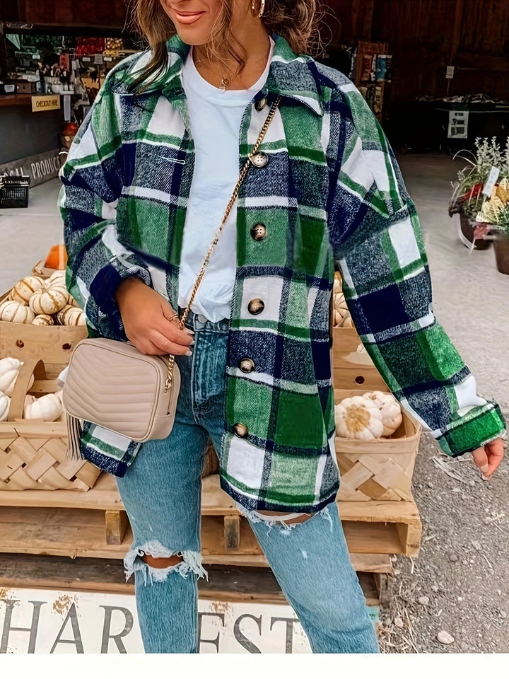 Damer rutigt overshirt i mjukt tyg med knapppdetaljer Mirla-Eva Jonsson
