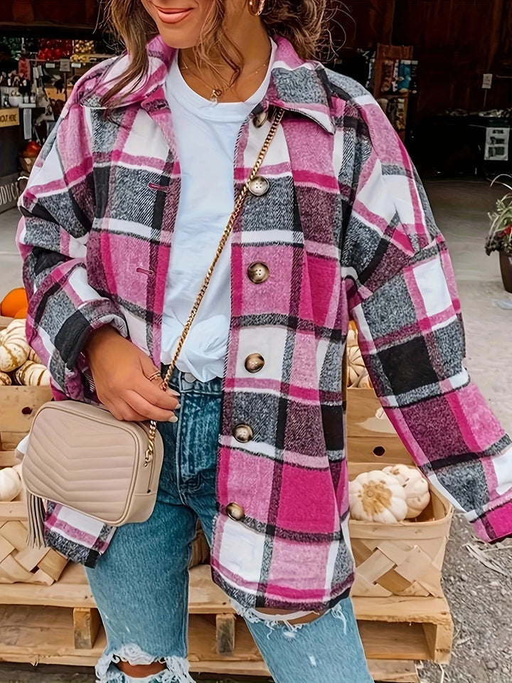 Damer rutigt overshirt i mjukt tyg med knapppdetaljer Mirla-Eva Jonsson