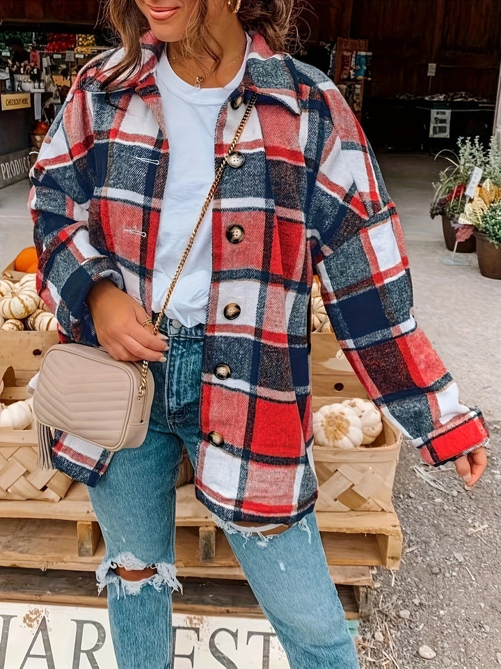 Damer rutigt overshirt i mjukt tyg med knapppdetaljer Mirla-Eva Jonsson