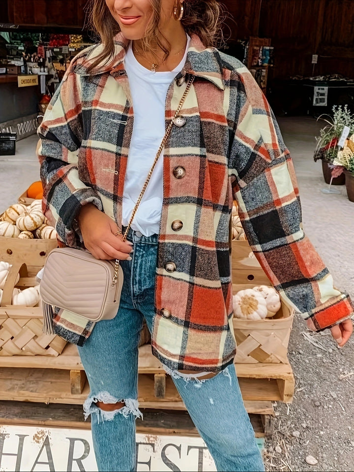 Damer rutigt overshirt i mjukt tyg med knapppdetaljer Mirla-Eva Jonsson