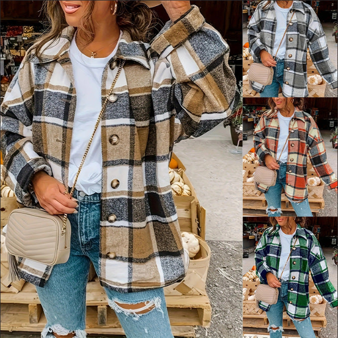 Damer rutigt overshirt i mjukt tyg med knapppdetaljer Mirla-Eva Jonsson