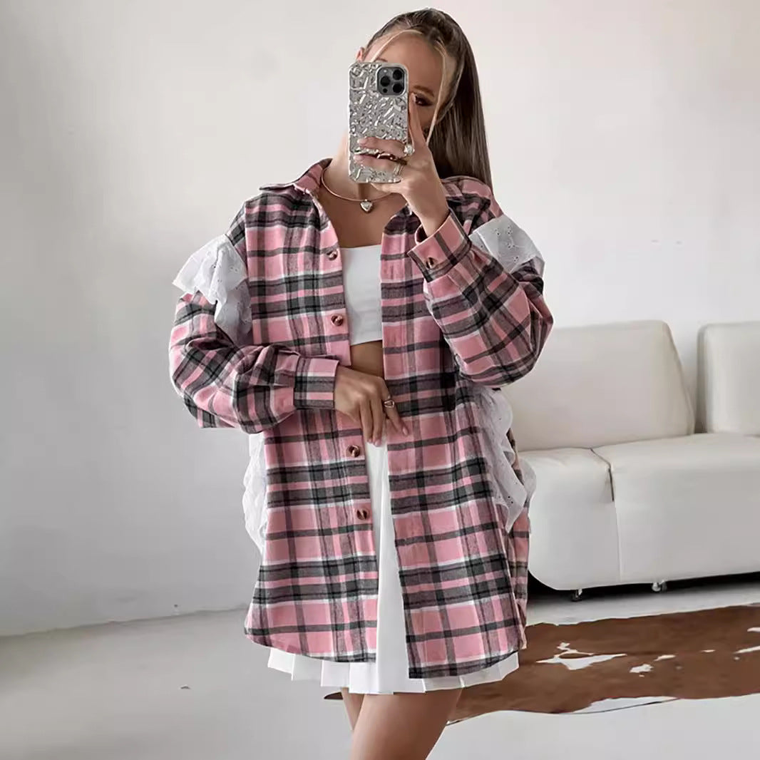 Damer rutigt skjortblus med volangdetaljer Mirla-Eva Jonsson