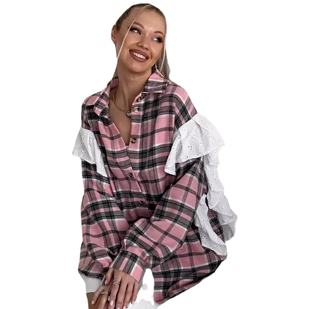 Damer rutigt skjortblus med volangdetaljer Mirla-Eva Jonsson