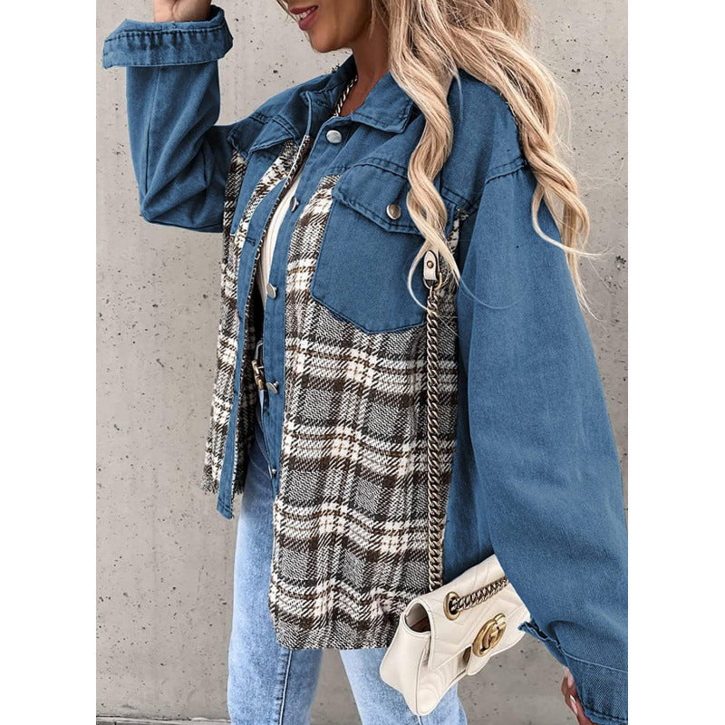Damer rutmönster denimjacka med avslappnad passform och moderna detaljer Mirla-Eva Jonsson