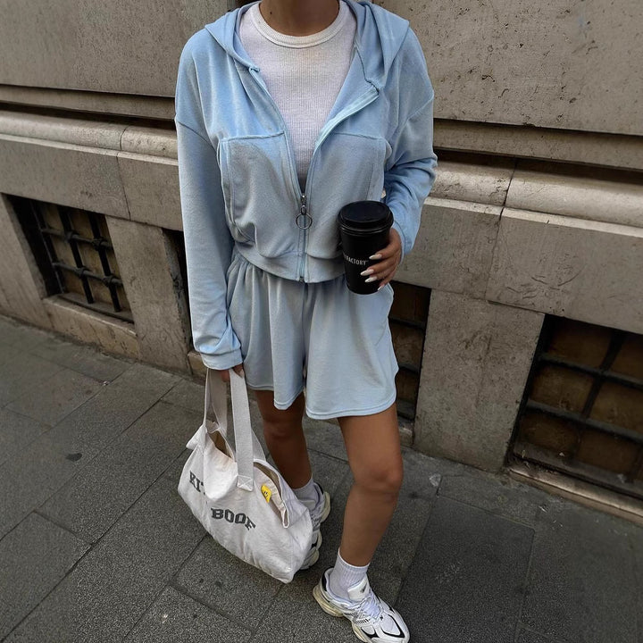 Damer sammet Cropped Hoodie och korta fritidsbyxor Set Eva Jonsson-Eva Jonsson