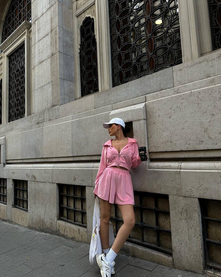 Damer sammet Cropped Hoodie och korta fritidsbyxor Set Eva Jonsson-Eva Jonsson