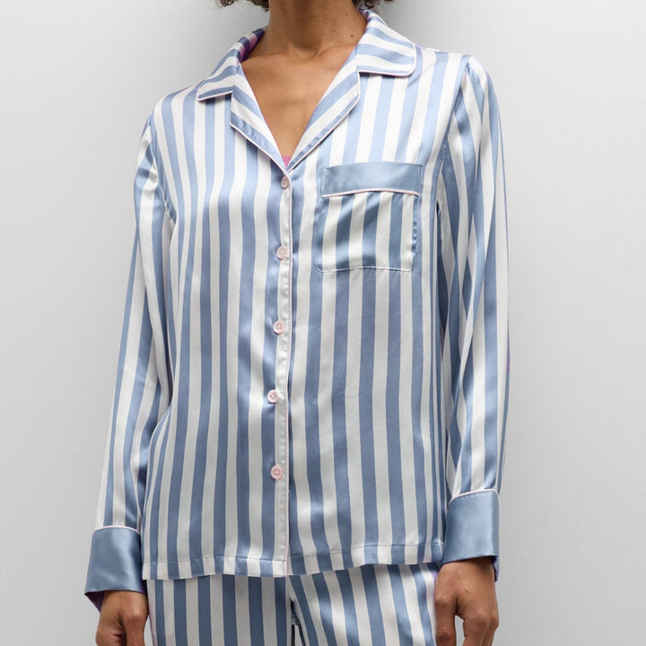 Damer satin pyjamaset med eleganta ränder Eva Jonsson-Eva Jonsson