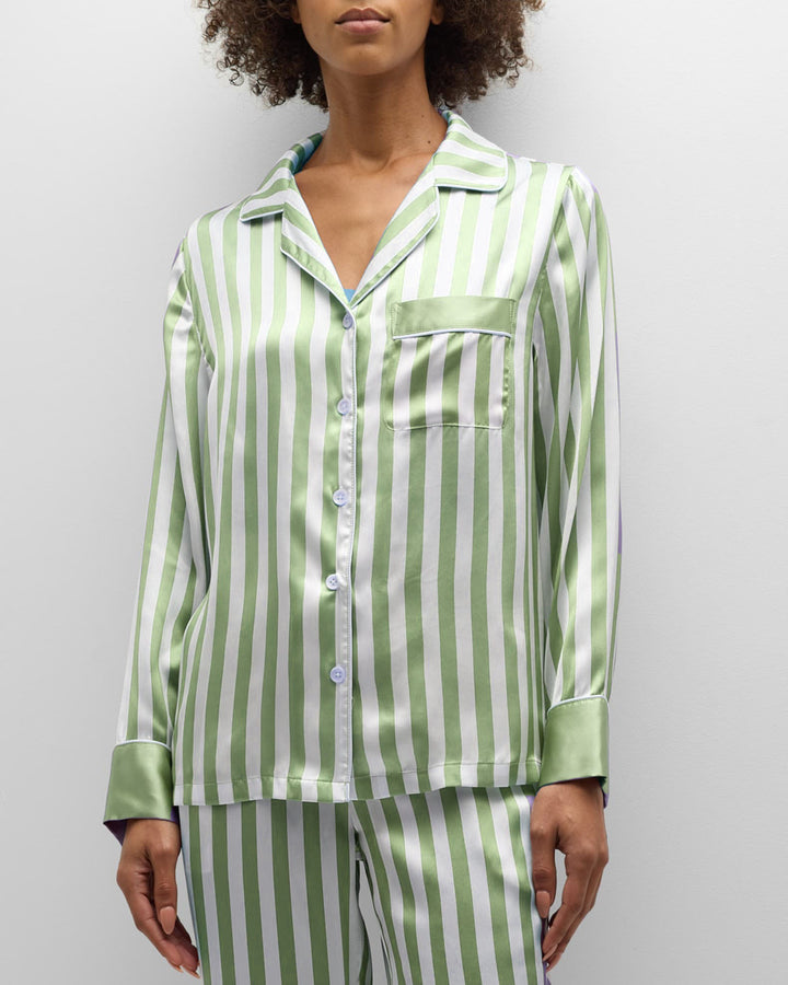 Damer satin pyjamaset med eleganta ränder Eva Jonsson-Eva Jonsson
