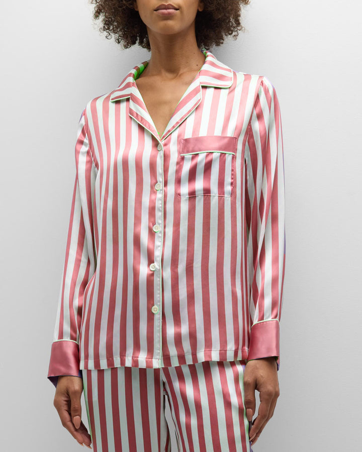 Damer satin pyjamaset med eleganta ränder Eva Jonsson-Eva Jonsson