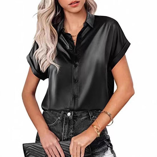 Damer satinblus med nedhasade axlar Mirla-Eva Jonsson