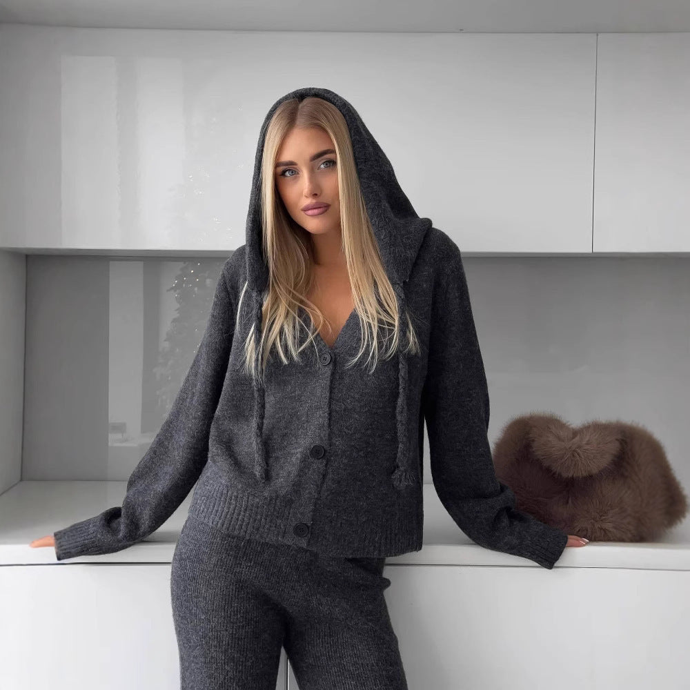 Damer set av mjuk stickning med cardigan och vida byxor Eva Jonsson-Eva Jonsson