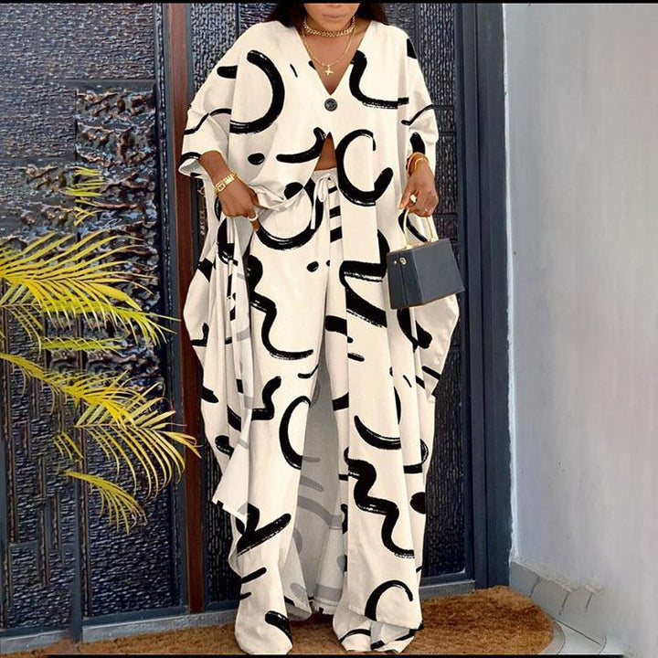 Damer set bestående av kimono-liknande överdel och vida byxor Mirla-Eva Jonsson