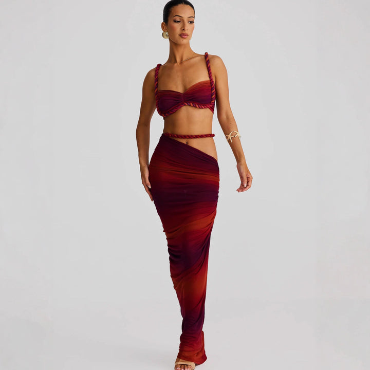 Damer set med crop top och lång volangkjol Mirla-Eva Jonsson