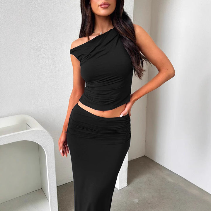 Damer set med off-shoulder topp och maxikjol i rynkad design Mirla-Eva Jonsson