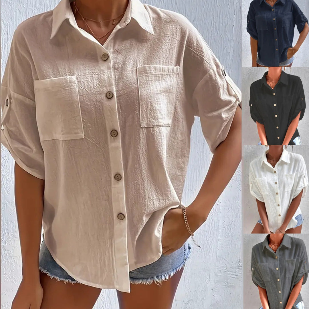 Damer skjortblus i avslappnad oversize-passform med två bröstfickor Mirla-Eva Jonsson