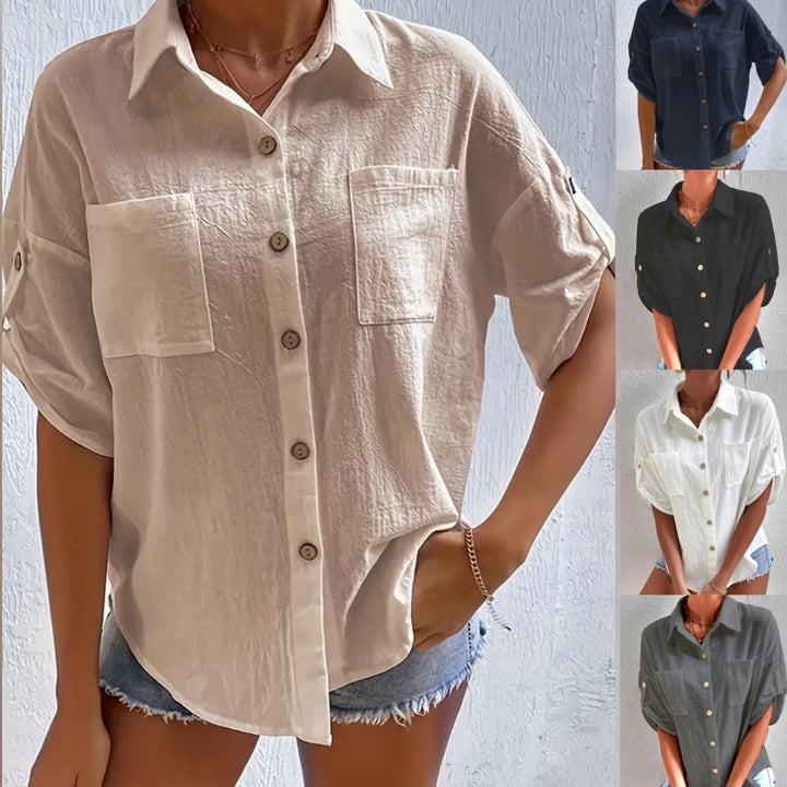 Damer skjortblus i avslappnad oversize-passform med två bröstfickor Mirla-Eva Jonsson