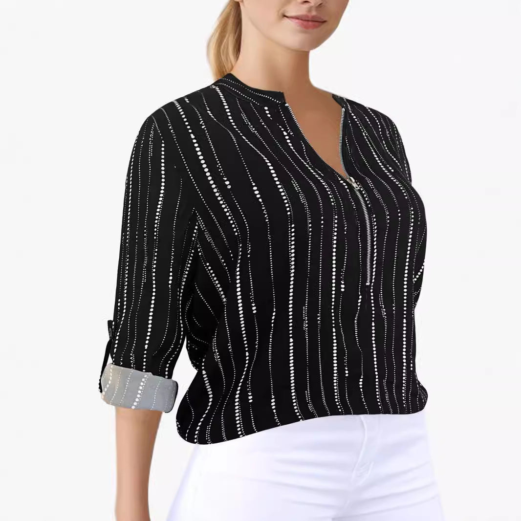 Damer skjortblus med elegant dragkedja och modernt randigt mönster Eva Jonsson-Eva Jonsson