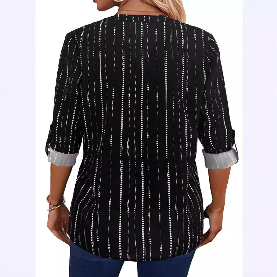Damer skjortblus med elegant dragkedja och modernt randigt mönster Eva Jonsson-Eva Jonsson