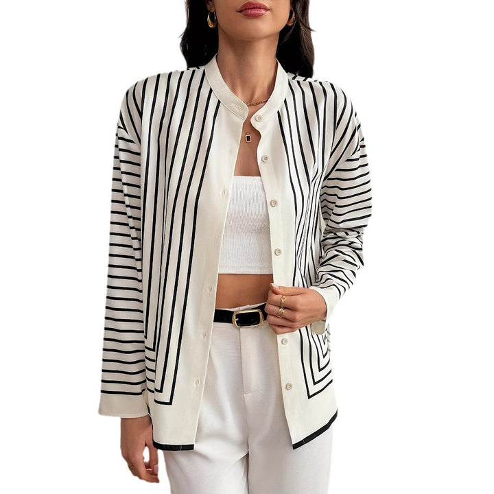 Damer skjortblus med elegant knappslå och vertikala ränder Eva Jonsson-Eva Jonsson
