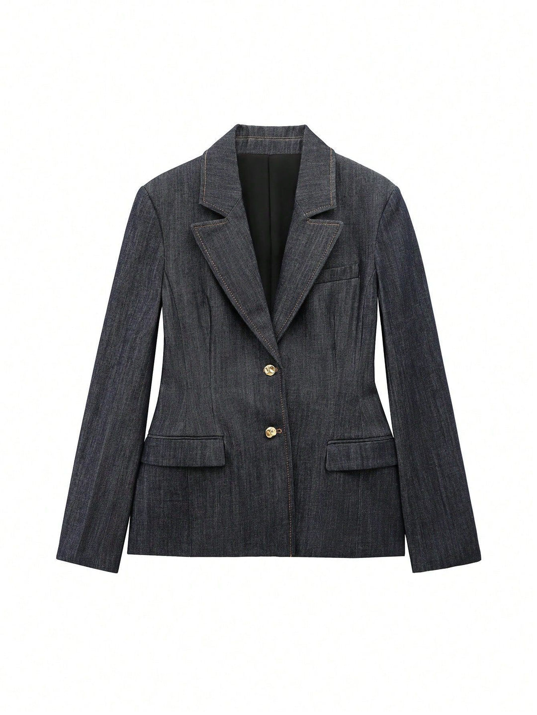 Damer skräddarsydd jeansblazer med gyllene knappar och praktiska fickor Eva Jonsson-Eva Jonsson