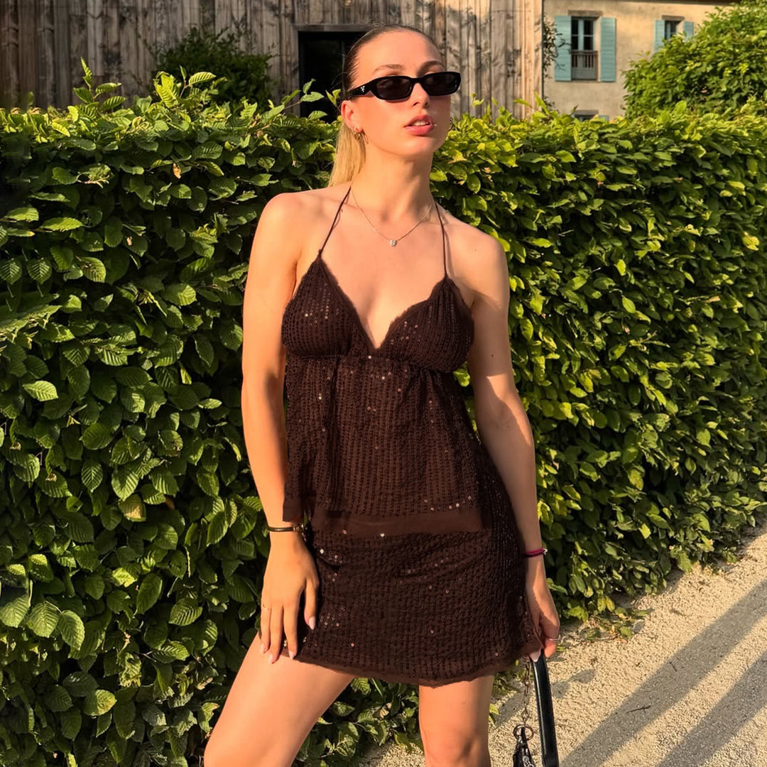 Damer snygg topp med glittrande paljetter och justerbara band Mirla-Eva Jonsson