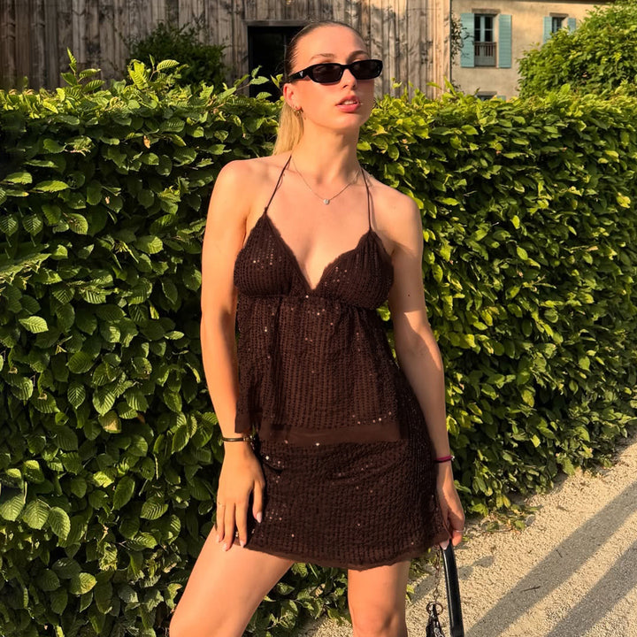Damer snygg topp med glittrande paljetter och justerbara band Mirla-Eva Jonsson