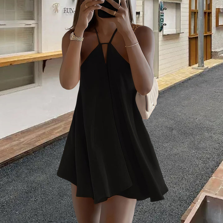 Damer sommar A-linje klänning med djup ryggutskärning och elegant halterneck Mirla-Eva Jonsson