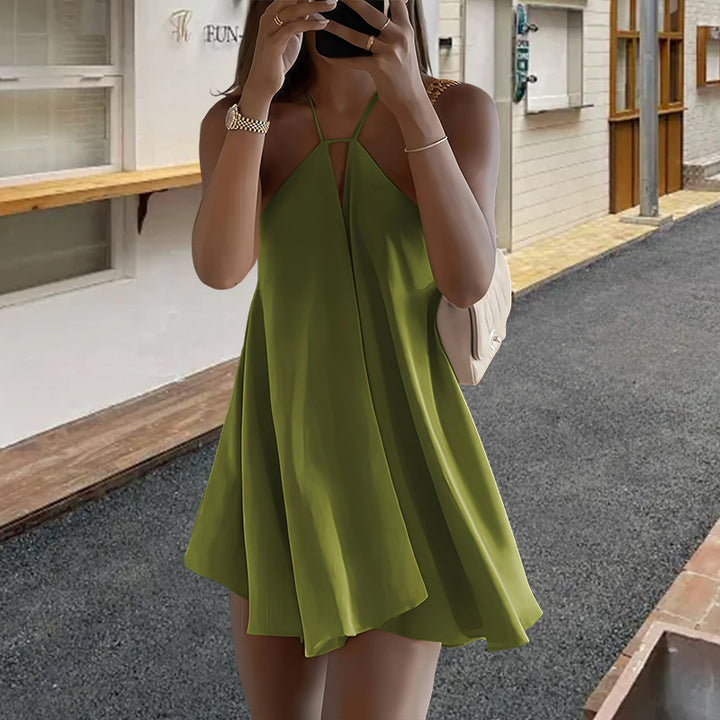 Damer sommar A-linje klänning med djup ryggutskärning och elegant halterneck Mirla-Eva Jonsson