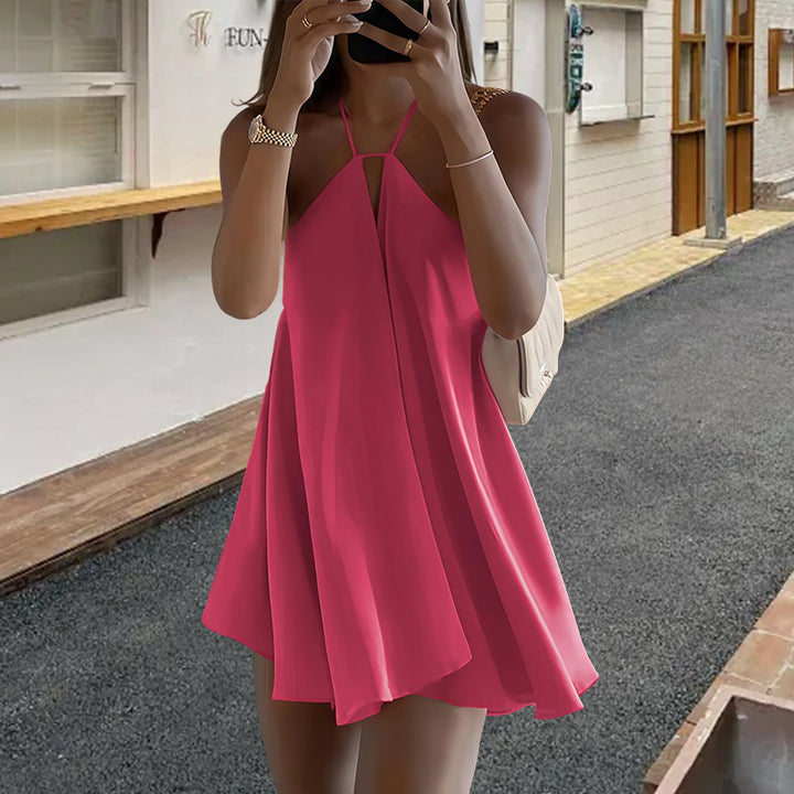 Damer sommar A-linje klänning med djup ryggutskärning och elegant halterneck Mirla-Eva Jonsson