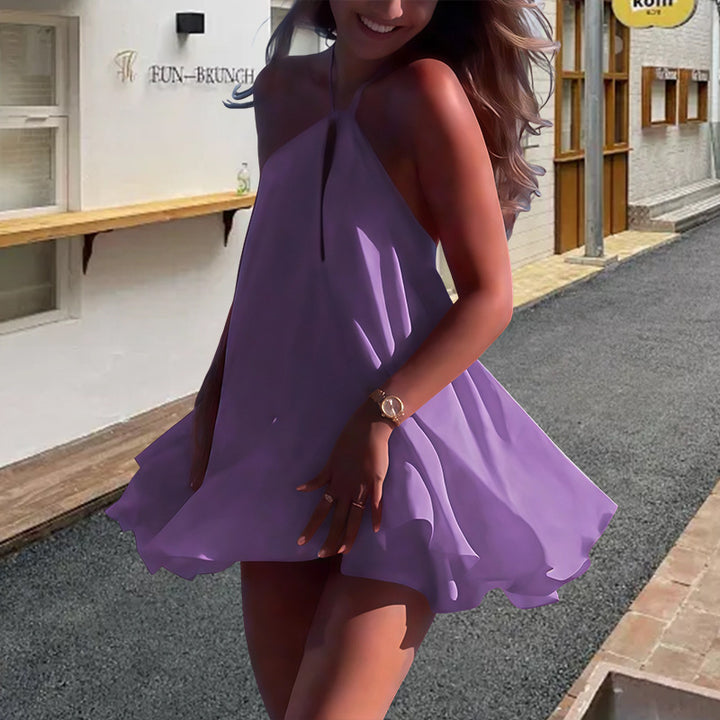 Damer sommar A-linje klänning med djup ryggutskärning och elegant halterneck Mirla-Eva Jonsson