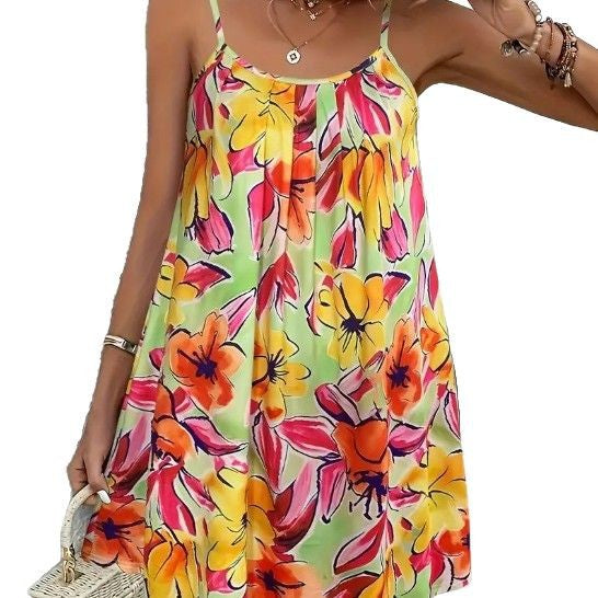 Damer sommarklänning i lätt, andningsbar tyg med färggårdigt blommönster Eva Jonsson-Eva Jonsson