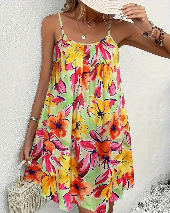 Damer sommarklänning i lätt, andningsbar tyg med färggårdigt blommönster Eva Jonsson-Eva Jonsson