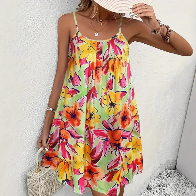 Damer sommarklänning i lätt, andningsbar tyg med färggårdigt blommönster Eva Jonsson-Eva Jonsson