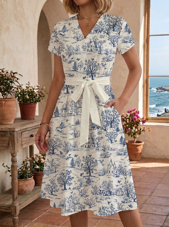 Damer sommarklänning med justerbart midjebälte och blommönster Mirla-Eva Jonsson