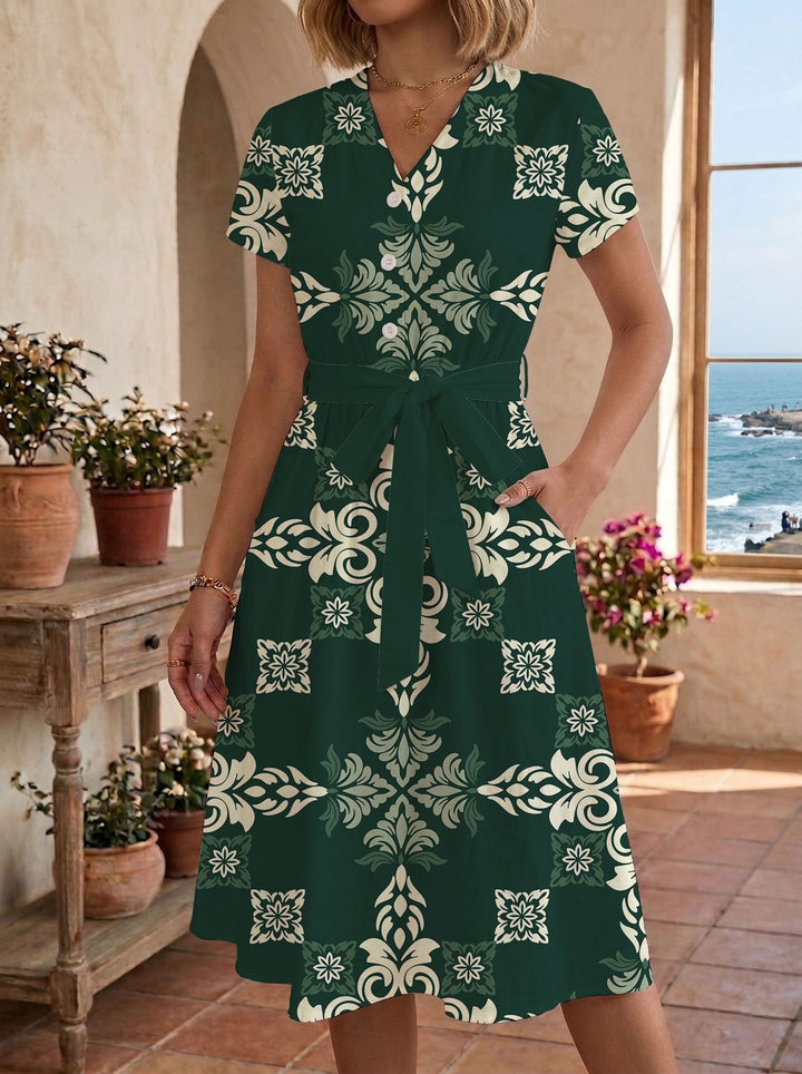 Damer sommarklänning med justerbart midjebälte och blommönster Mirla-Eva Jonsson
