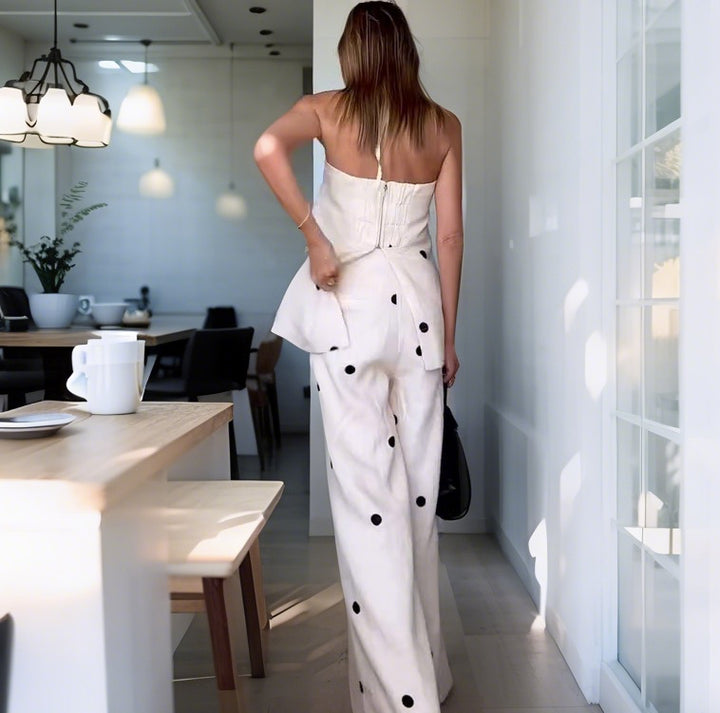 Damer somrig tvådelat outfit med off-shoulder topp och vid byxstil Mirla-Eva Jonsson