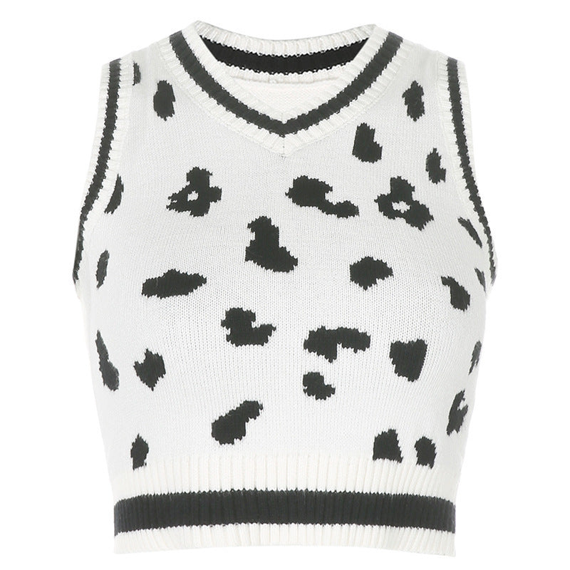 Damer söt stickad crop-top med lekfullt leopardmönster Mirla-Eva Jonsson